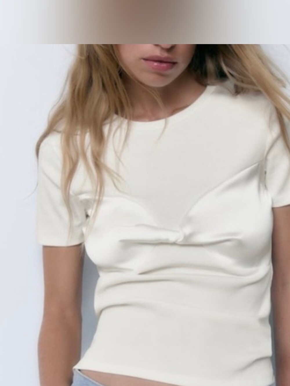 Zara Cream Twist-Front Short Sleeve Tee Size M
